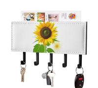 FekiLoot Sunflower and Weed Key Holder for Wall Adhesive Key Hanger with 5 Hooks Wall Mounted PU Leather Key Storage Organizer Towel Hook for Entryway Hallway Living Room Office