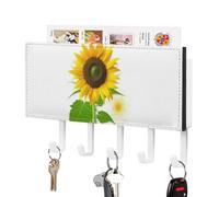 FekiLoot Sunflower and Weed Key Holder for Wall Adhesive Key Hanger with 5 Hooks Wall Mounted PU Leather Key Storage Organizer Towel Hook for Entryway Hallway Living Room Office