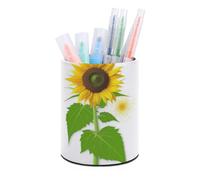 FekiLoot Sunflower And Weed Round Pencil Holder PU Leather Pen Cup Container Desk Organizer Desktop Storage Box Stationery Brush Scissor Holders for Home School Office Supply