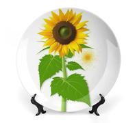 FekiLoot Sunflower And WeedDecorative Plate Round Ceramic Plates with Display Stand Salad & Dessert Serving Plates Home Table Art Decoration for Kitchen Dining Room Wine Cabinet 8inch