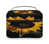 FekiLoot Sunflower Black Background Makeup Bag Large Capacity Travel Cosmetic Bag Lightweight Hand-held Toiletry Bags Portable Cosmetic Pouch Cute Make Up Pouch for Women