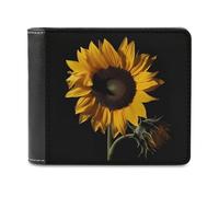 FekiLoot Sunflower Black Background Wallet Large Capacity Slim Bifold Wallet with Multiple Card Slots PU Leather Men Purse