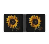 FekiLoot Sunflower Black Background Wallet Slim PU Bifold Design Wallet with Multiple Card Slots Wallets Extra Capacity Pocket Wallets