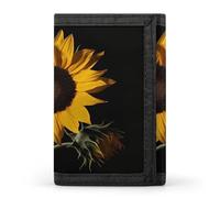 FekiLoot Sunflower Black Background Wallet Slim Trifold Wallets with Multiple Card Slots Credit Card Holder Pocket Coin Purse