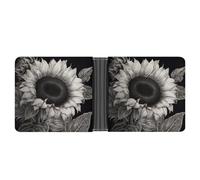 FekiLoot Sunflower Black Grey Leather Wallet Double-Sided Different Images Bifold Wallet Ultra Strong Stitching Slim Wallets