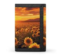 FekiLoot Sunflower Field Sunset Sea of Flowers Wallet Compact Blocking Trifold Wallets with Zipper Minimalist Purse Wallet Credit Card Holder