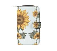 FekiLoot Sunflower Hand Painted Floral Wallet Large Capacity Travel Double Fold Wallets Portable Zipper Leather Purse for Women Men