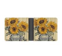 FekiLoot Sunflower Pattern Leather Wallet Mens Bifold Wallets Travel Cash Credit Card Holder Womens Minimalist Purse
