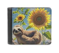 FekiLoot Sunflower Sloth Wallet Large Capacity Slim Bifold Wallet with Multiple Card Slots PU Leather Men Purse