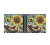 FekiLoot Sunflower Sloth Wallet Slim Leather Bifold Wallet Extra Capacity Wallets with Multiple Card Slots Men Billfold