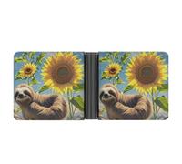 FekiLoot Sunflower Sloth Wallet Slim PU Bifold Design Wallet with Multiple Card Slots Wallets Extra Capacity Pocket Wallets