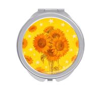 FekiLoot Sunflower Star Pattern Compact Mirror 1x/2x Magnifying Mirror Travel Makeup Mirrors Cute Pocket Small Mirrors for Women Ideal Gift on Birthday, Christmas, Graduation Round Silver