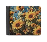 FekiLoot Sunflowers And Butterflies Wallet Fashionable Slim Leather Wallet with Multiple Card Slots And Hidden Compartments Wallets