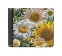 FekiLoot Sunflowers Daisy Rose Flowers Wallet Large Capacity Slim Bifold Wallet with Multiple Card Slots PU Leather Men Purse