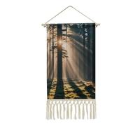 FekiLoot Sunlight Shines Into The Forest Poster Hanger with Tassel Linen Cotton Hanging Poster Decor with Wood Frame Scroll Wall Print Picture Artwork Art for Office Home Bedroom Living Room