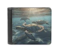 FekiLoot Sunny Sea Turtle PU Leather Wallet Bifold Wallet Front Pocket Wallets Fashion Purse Slim Billfold Credit Card Holder