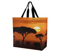 FekiLoot Sunset African Savanna Shopping Bag Foldable, Multipurpose Shoulder Bag, Reusable Grocery Bag Holder with Long Shoulder Strap, Waterproof Tote Bags for Work, Beach, Travel
