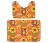 FekiLoot Sunset Bear Sunflower Bath Rug Mat 2 Piece Set 15.7"x23.6" Super Absorbent Bathroom Rugs with U Shaped Contour Bathroom Mat Washable Bath Mats, Non-Slip Backing for Toilet Rug