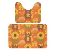 FekiLoot Sunset Bear Sunflower Bath Rug Mat 2 Piece Set 19.7"x31.5" Super Absorbent Bathroom Rugs with U Shaped Contour Bathroom Mat Washable Bath Mats, Non-Slip Backing for Toilet Rug