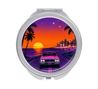 FekiLoot Sunset Highway by The Sea Compact Mirror 1x/2x Magnifying Mirror Travel Makeup Mirrors Cute Pocket Small Mirrors for Women Ideal Gift on Birthday, Christmas, Graduation Round Silver