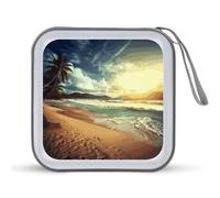 FekiLoot Sunset on The Beach CD Case Hard Plastic DVD Disc Cases Storage Binder Portable Zipper CD Case Holder Large Storage Disc Wallet Bag for Car Home Travel(40 Capacity)