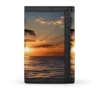 FekiLoot Sunset Palm Tree Ocean Wallet for Men Slim Minimalist Trifold Wallet with ID Window And Credit Card Holder