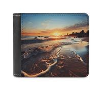 FekiLoot Sunset View on The Beach Shore PU Leather Wallet Bifold Wallet Front Pocket Wallets Fashion Purse Slim Billfold Credit Card Holder