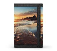 FekiLoot Sunset View on The Beach Shore Wallets Exquisite Trifold Wallet Front Pocket Wallet with Zipper Keychain Coin Purse Credit Card Holder for Adult