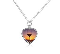 FekiLoot Sunset Wine Glass Custom Ashes Necklace Personalized Pet Urn Hair Cremation Souvenir Necklace Memorial Keepsake Holder Pendant Heart Jewelry for Ashes Gift for Dog Loss