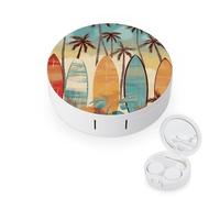 FekiLoot Surfboard Palm Tree Contact Lens Cases, Cute Contact Lenses Lens Box Set Outdoor Mini Contact Lens Soak Storage Kit with Mirror Daily Vision Care And Outdoor Use
