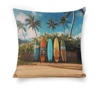 FekiLoot Surf's Up Surfboard Pillow Covers 18"x18" Decorative Throw Pillow Cases Outdoor Linen Vintage Flowers Cushion Cover Farmhouse Neutral Pillowcase for Couch Home Sofa Decor
