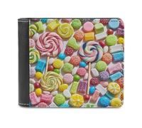 FekiLoot Sweet Candy Backdrop Wallet PU Leather Wallet for Men Extra Capacity Purse Bifold Wallets Stylish Credit Card Holder