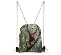 FekiLoot Swinging Orangutan Drawstring Backpack Sports Gym Bag Drawstring Bags Foldable Backpack for Women Men