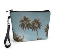 FekiLoot Tall Tropical Palm Trees Makeup Bags Portable Cosmetic Pouch With Drawstring, Leather Cosmetic Daily Beauty Holder, Travel Toiletry Storage Bag For Daily Use And Vacation
