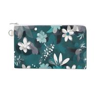 FekiLoot Teal Grey And White Floral_76917038 Coin Purse,Travel Portable Keychain Wallet Canvas Coin Wallets Mini Zipper Tool Bag Lightweight Change Purse