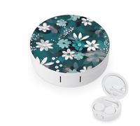 FekiLoot Teal Grey And White Floral_76917038 Contact Lens Cases, Cute Contact Lenses Lens Box Set Outdoor Mini Contact Lens Soak Storage Kit with Mirror Daily Vision Care And Outdoor Use
