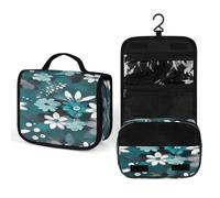 FekiLoot Teal Grey And White Floral_76917038 Wash Bag Cute Hanging Toiletry Bag Large Capacity Medicine Bags Portable Organized Pockets for Makeup Organizer for Travel Essentials