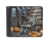 FekiLoot Terrifying Skeleton Ghost Wallet Large Capacity Slim Bifold Wallet with Multiple Card Slots PU Leather Men Purse