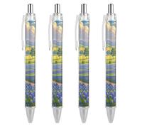 FekiLoot Texas Bluebonnets Scenery Ballpoint Pens Retractable Black Ink Ballpoint Pens 0.5mm Medium Point Smooth Writing Pattern Pen with Super Soft Grip Cute Work Supplies for Men Women 4 PCS