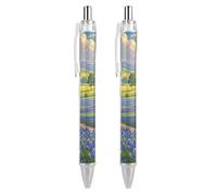 FekiLoot Texas Bluebonnets Scenery Ballpoint Pens Retractable Black Ink Ballpoint Pens 0.5mm Medium Point Smooth Writing Pattern Pen with Super Soft Grip Cute Work Supplies for Men Women 2 PCS