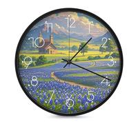 FekiLoot Texas Bluebonnets Scenery Wall Clock 10 Inch Silent Non Ticking Battery Operated Round Wall Clock Modern Decorative Clocks for Kitchen Home Office Living Room Bedroom Bathroom White