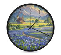 FekiLoot Texas Bluebonnets Scenery Wall Clock 10 Inch Silent Non Ticking Battery Operated Round Wall Clock Modern Decorative Clocks for Kitchen Home Office Living Room Bedroom Bathroom Black