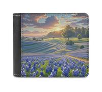 FekiLoot Texas Bluebonnets Scenery Wallet Large Capacity Slim Bifold Wallet with Multiple Card Slots PU Leather Men Purse