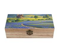 FekiLoot Texas Bluebonnets Scenery Wooden Storage Box Keepsake Box with Lid And Front Clasp Dust-Proof Jewelry Boxes Vintage Treasure Chest Decorative Boxes Gifts for Women Men Home Decor