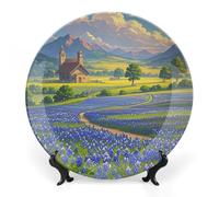 FekiLoot Texas Bluebonnets SceneryDecorative Ceramic Plate Dinner Plate for Salad Dessert Round Display Plate Decorative Porcelain Dish Wall Ornament Microwave Oven Dishwasher Safe Gift 8inch