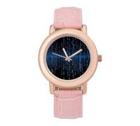 FekiLoot The Blue Binary Matrix Leather Band Watches for Women Dress Watch Fashion Cute Pink Dial Analog Quartz Wristwatch Minimalist Elegant Dainty Ladies Watch for Party Daily Wear & Gift