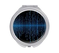 FekiLoot The Blue Binary Matrix Travel Makeup Mirror - Double Side Folding Compact Mirrors with 1x/2x Magnification, Portable Pocket Mirror Small Round Handheld Mirror for Handbag and Purses