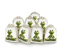 FekiLoot The Funny Frog Doing Yoga Bunches Pocket Cotton And Hemp with Drawstring, 8 Pieces Reusable Sachet Gift Bags Pouch, Portable Jewelry Pouch, Wedding DIY Craft Party