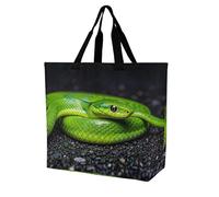 FekiLoot The Green Snake Shopping Bag Foldable, Multipurpose Shoulder Bag, Reusable Grocery Bag Holder with Long Shoulder Strap, Waterproof Tote Bags for Work, Beach, Travel