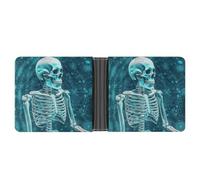 FekiLoot The Skeleton of Color Space Leather Wallet Mens Bifold Wallets Travel Cash Credit Card Holder Womens Minimalist Purse